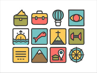 Colorful travel icons set for web and app design