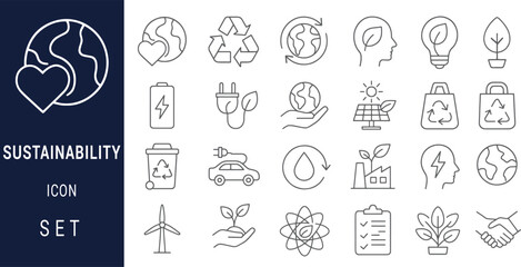 Sustainability Icon Set Eco-Friendly Line Art Graphics for Web and Print