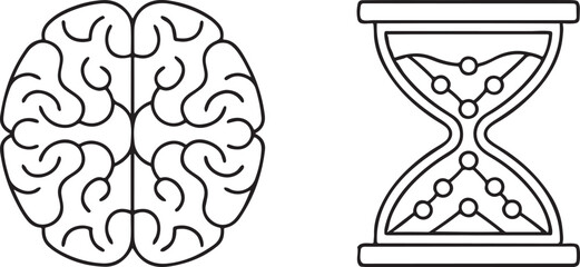 Brain Hourglass Icon Flat Vector Memory Loss Alzheimer Time Health Awareness Design