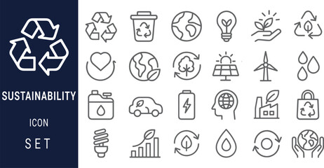 Sustainability Icon Set Eco-Friendly Line Art Graphics for Web and Print