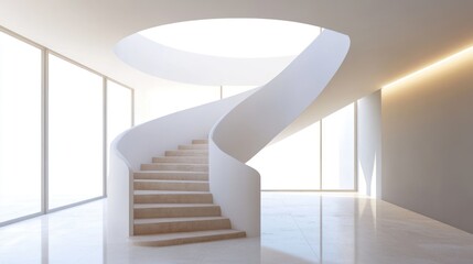 Obraz premium Modern Minimalist Interior Design: Elegant Spiral Staircase in a Bright, Airy Space