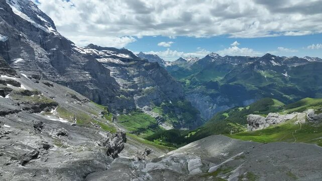 Aerial view Eiger North Wall, Mountain and Glacier - Jungfrau, Switzerland