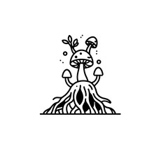 Fototapeta premium Black Lined Rooted Club with Mushrooms Icon