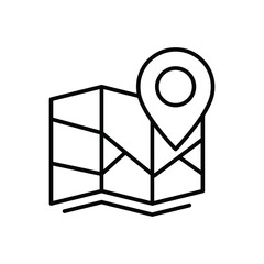 Outlined Map with Location Marker Icon Thin Line Symbol for GPS and Direction Use