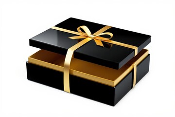 Elegant Black and Gold Gift Box with Ribbon - Presenting Luxury and Sophistication