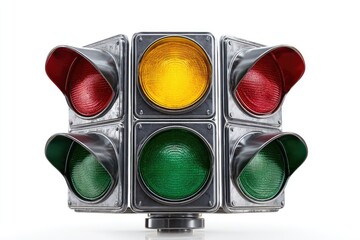 Traffic light, four-sided, metallic, isolated