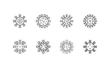 Set of Line Drawn COVID-19 Coronavirus Illustrations Featuring Unique Designs Suitable for medical, health, and biology-related projects.

