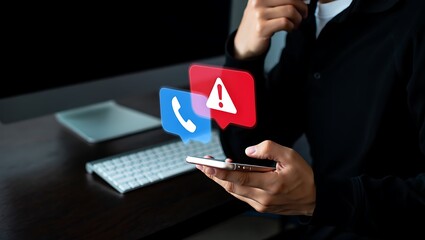 Urgent alert received on a smartphone, a call and warning notification appear