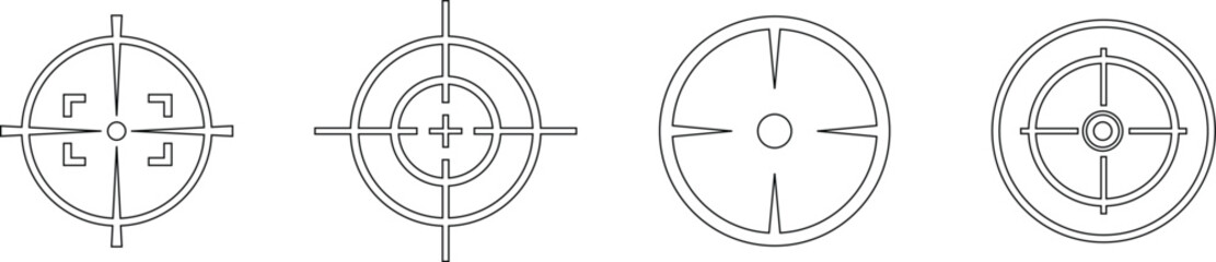 Target line art icon set.target icon on isolated background. Crosshair in black.Editable Stroke, Pixel Perfect, Stock Illustration. Goal symbol collection. Darts icon. Hitting the bullseye icon line.