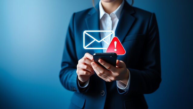 A businessperson receives a suspicious email alert on their phone