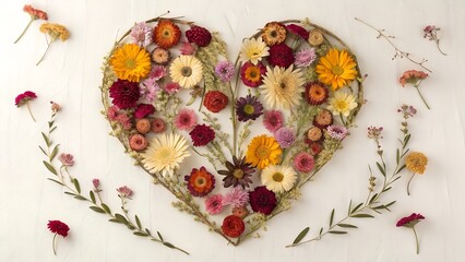  Decorative heart of dried flowers.