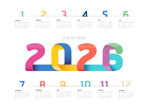 2026 calendar design template vector.