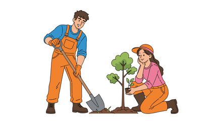 Creating a Greener Future Two People Planting a Young Tree Together with Care