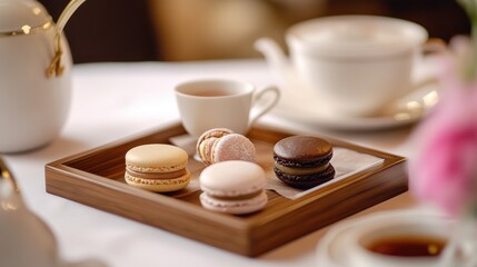 Afternoon Tea Delights: Exquisite Macarons and Teacups