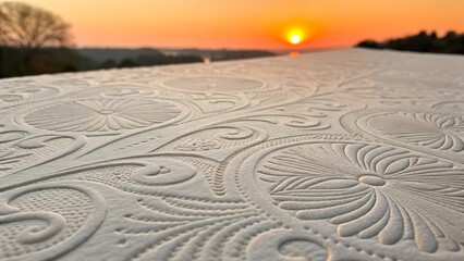 Embossed Paper Pattern with Delicate Shadow and Orange Sun.