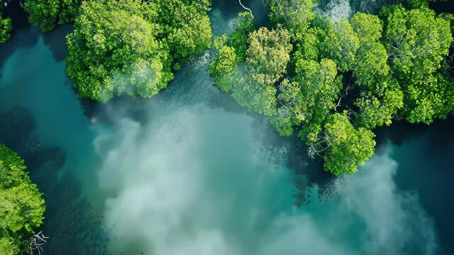 Vibrant aerial view of mangrove forests in Australia reveals intricate nature patterns and water reflections, Australia wildlife nature Aerial view of mangrove forest in saltwater swamp