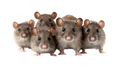 A group of gray rats sitting together isolated on a transparent background