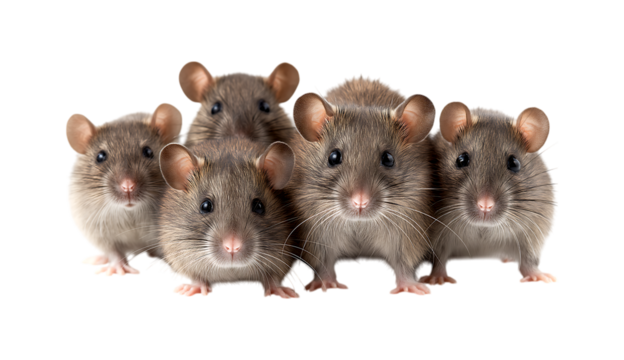 A group of gray rats sitting together isolated on a transparent background