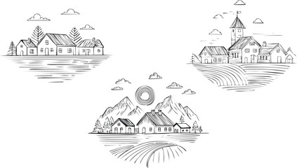 Hand Drawn Rural Landscape Sketches Collection