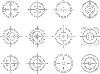 Target line art icon set.target icon on isolated background. Crosshair in black.Editable Stroke, Pixel Perfect, Stock Illustration. Goal symbol collection. Darts icon. Hitting the bullseye icon line.