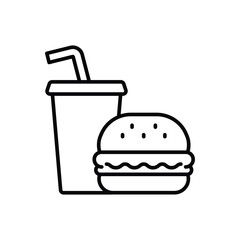 Burger and Drink Icon Outline Style Thin Line Symbol for Fast Food Restaurant or Takeaway Menu