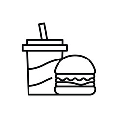 Fast Food Combo Icon Thin Line Outline Style with Burger and Beverage for Cafe or Snack Bar