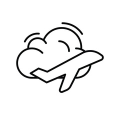 Airplane in Cloud Icon Outline Style Thin Line Symbol for Flight Travel or Weather Concept