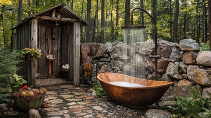 Rustic Outdoor Bath: Serenity in the Woods