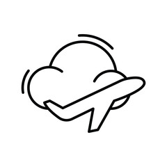 Outline Airplane with Clouds Icon Thin Line Symbol for Aviation and Weather Concepts