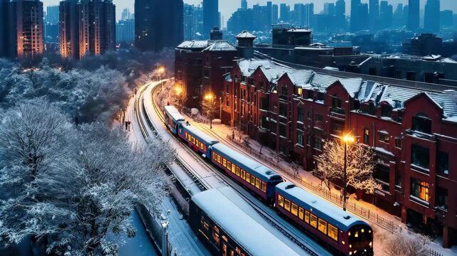 Vibrant winter cityscape of Shanghai showcasing snowy streets and modern architecture, Aerial view of the cityscape of Shanghai City, China Shikumen in winter