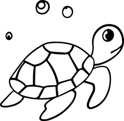 Black and white vector illustration of a turtle for coloring book. Simple outline drawing on white background. Ideal for kids’ coloring pages, educational worksheets, printable activities, and digital
