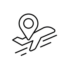 Flight Location Icon with Airplane and Map Pin Outline Style Thin Line Travel Navigation Symbol