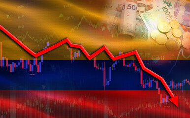 Colombia financial fall on economy market. Colombia financial crisis on economic graph