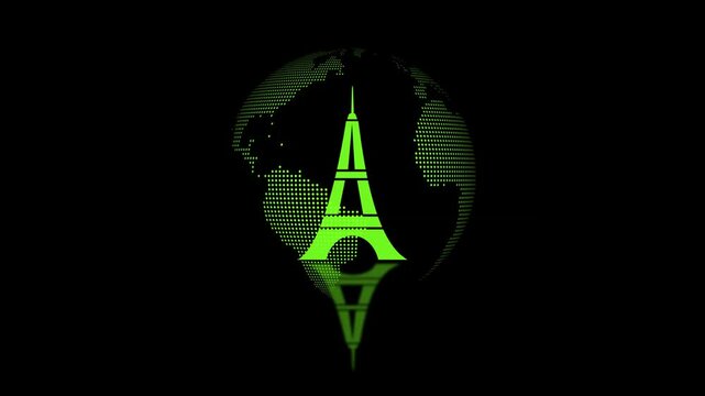 Eiffel tower. White flat simple icon.and tower background.