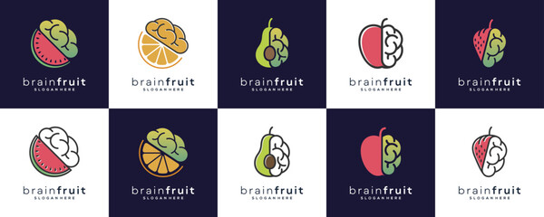 Set Collections of Brain and Fruit Logo Design Inspirations.