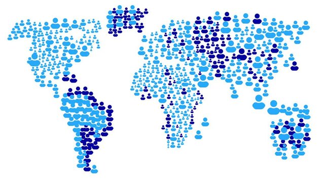 People map icon.World map background.