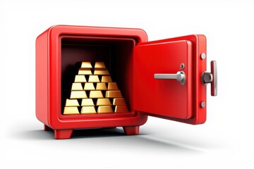 Red Safe with Gold Bars Secure Savings and Financial Wealth, investment opportunities, and financial security.