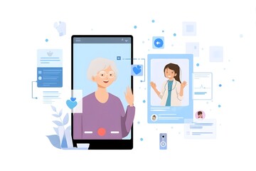 Grandparent and grandchild video calling through a family healthcare app