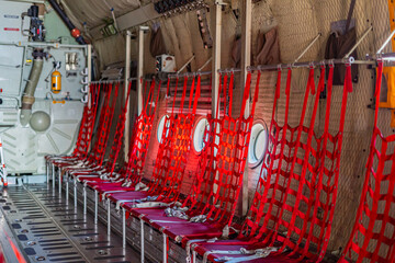 Passenger seats in military transport aircraft, military transport aircraft, and air force fighter aircraft. c130