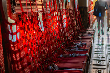 Passenger seats in military transport aircraft, military transport aircraft, and air force fighter aircraft. c130