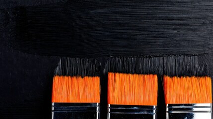 Black Paint Application on Wall Art with Artistic Brushes