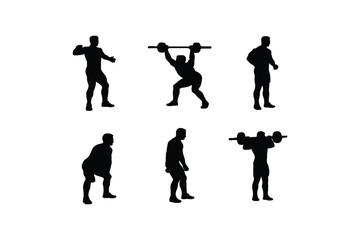 
weightlifting silhouette set. male and female athlete, weightlifter, sport. isolated on white background. vector illustration.
