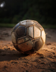 old soccer ball with stitches