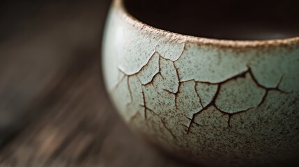 Close-up of a Cracked Ceramic Bowl