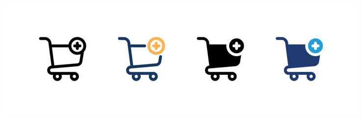 Add To Cart icon set multiple style collection. Vector illustration.