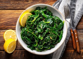 Vibrant Green Spinach Salad with Lemon Wedges