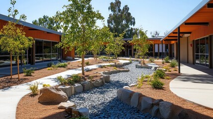 Water-saving programs in schools using low-flow fixtures, smart leak detection, drought curriculum, and green infrastructure upgrades to educate youth on conservation best practices