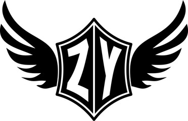 ZY logo emblem with winged and shield template