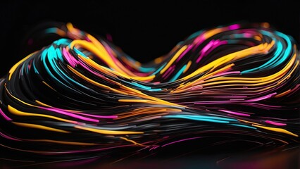 Colorful Abstract Wires Creating a Flowing Pattern on Black Background