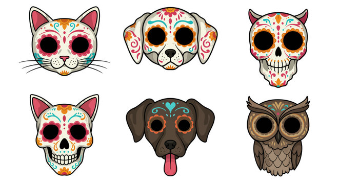 Dia de los Muertos animals vector set.